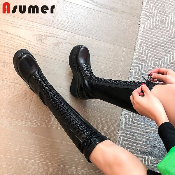 boots asumer 2021 est knee high women genuine leather round toe wedges platform punk autumn winter fashion shoes ladies, Black
boots asumer 2021 est knee high women genuine leather round toe wedges platform punk autumn winter fashion shoes ladies, Black