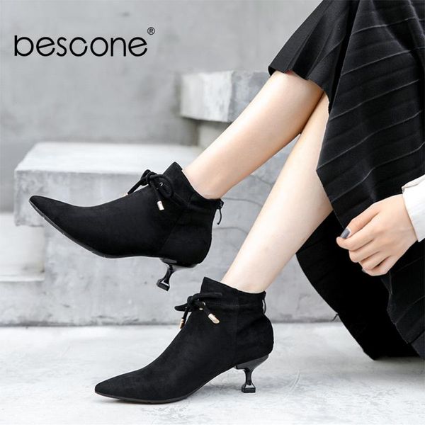bescone ladies mid-calf boots winter comfortable suede butterfly-knot decoration thin heel shoes women pointed toe boots bm293, Black
bescone ladies mid-calf boots winter comfortable suede butterfly-knot decoration thin heel shoes women pointed toe boots bm293, Black