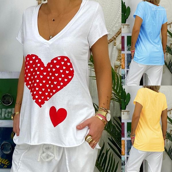 print tees female clothing loose women designer short sleeve casual tshirts v neck fashion heart, White
print tees female clothing loose women designer short sleeve casual tshirts v neck fashion heart, White