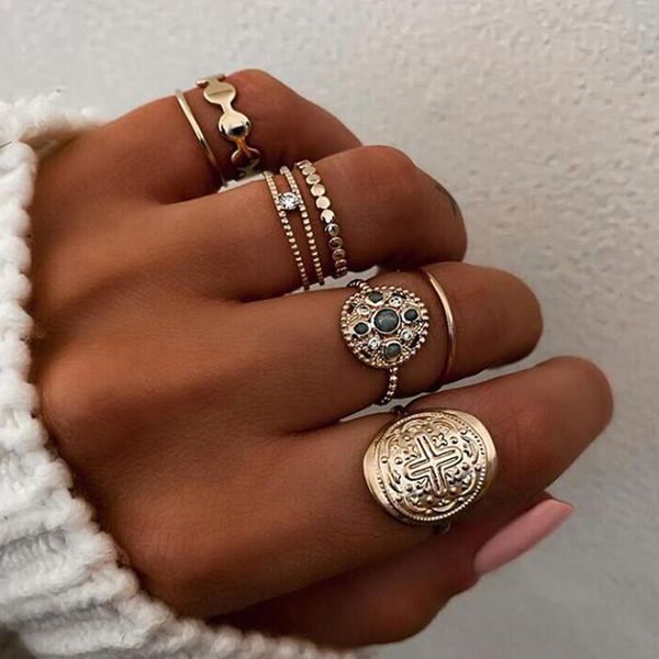 cluster rings 7pcs/set bohemian gem women pattern cross knuckle gold ring set personality dance party jewelry accessories, Golden;silver
cluster rings 7pcs/set bohemian gem women pattern cross knuckle gold ring set personality dance party jewelry accessories, Golden;silver