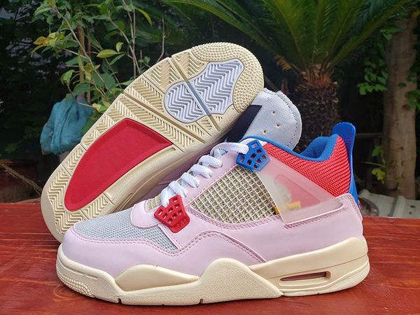 union x 4 guava ice light bone brigade blue light fusion red shoes designer men basketball sports sneaker 4s jumpman mens trainer, White;red
union x 4 guava ice light bone brigade blue light fusion red shoes designer men basketball sports sneaker 4s jumpman mens trainer, White;red