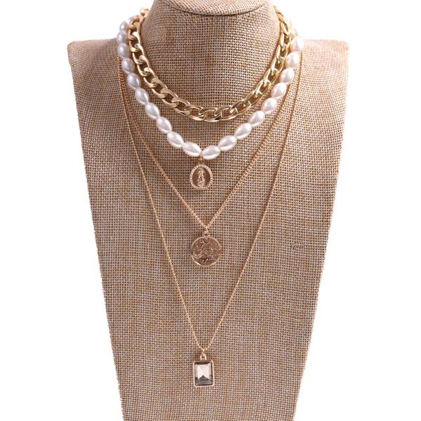 chains multi layered pearl choker necklace collar statement virgin mary coin crystal pendant women jewelry sweater chain gold, Silver
chains multi layered pearl choker necklace collar statement virgin mary coin crystal pendant women jewelry sweater chain gold, Silver