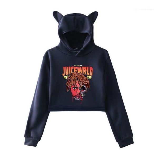 short hip hop street casual hooded sweater womens spring juice wrld designer print hoodies fashion cat ears bare navel, Black
short hip hop street casual hooded sweater womens spring juice wrld designer print hoodies fashion cat ears bare navel, Black