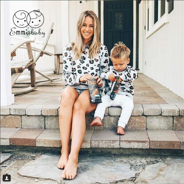 new women boy girl leopard print long sleeve family matching clothes, Blue
new women boy girl leopard print long sleeve family matching clothes, Blue