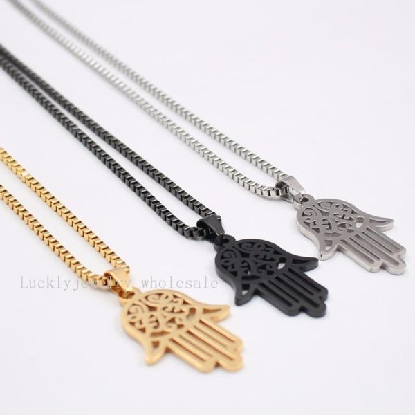 black stainless steel fashion hamsa hand of love wisdom forgiveness pendant box chain necklace 2.4mm 24 inch, Silver
black stainless steel fashion hamsa hand of love wisdom forgiveness pendant box chain necklace 2.4mm 24 inch, Silver