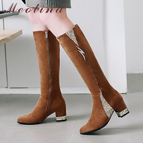 meotina women boots winter knee high boots zipper chunky high heel tall glitter pointed toe shoes female fall big size 43, Black
meotina women boots winter knee high boots zipper chunky high heel tall glitter pointed toe shoes female fall big size 43, Black