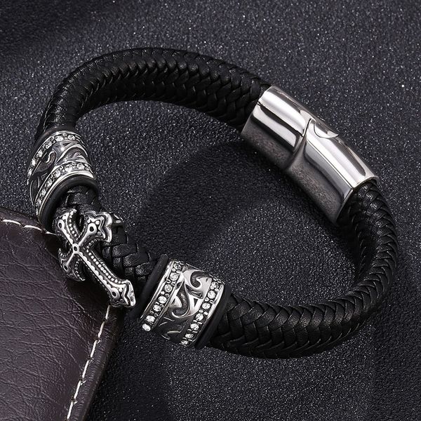 2020 punk cross black braided leather bracelet men jewelry stainless steel magnetic buckle male bangles gifts pulsera hombre, Golden;silver
2020 punk cross black braided leather bracelet men jewelry stainless steel magnetic buckle male bangles gifts pulsera hombre, Golden;silver