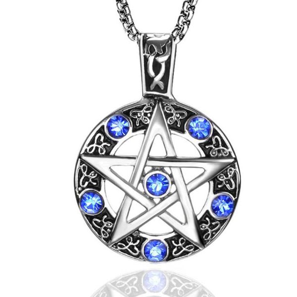 stainless steel blue magic stones crystal six-pointed star pendant necklace rune gothic magic necklaces jewelry with 60cm chian, Silver
stainless steel blue magic stones crystal six-pointed star pendant necklace rune gothic magic necklaces jewelry with 60cm chian, Silver