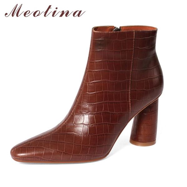 meotina genuine leather high heel short boots ankle boots women shoes pointed toe thick heels zip lady autumn winter 33-40, Black
meotina genuine leather high heel short boots ankle boots women shoes pointed toe thick heels zip lady autumn winter 33-40, Black