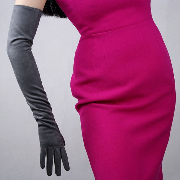 five fingers gloves suede black matte sanded simulation leather without lined women' long section 60cm tb23, Blue;gray
five fingers gloves suede black matte sanded simulation leather without lined women' long section 60cm tb23, Blue;gray