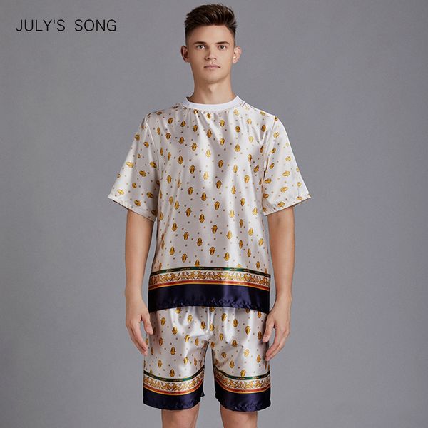 men's sleepwear july's song summer satin men pajamas sets casual printed o neck short sleeve t-shirts shorts comfortable male pija, Black;brown
men's sleepwear july's song summer satin men pajamas sets casual printed o neck short sleeve t-shirts shorts comfortable male pija, Black;brown