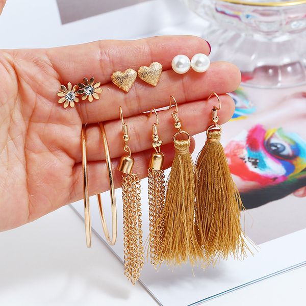 6 pairs bohemian tassel stud earrings set for women girl flower long earring female fashion wedding jewelry, Silver
6 pairs bohemian tassel stud earrings set for women girl flower long earring female fashion wedding jewelry, Silver