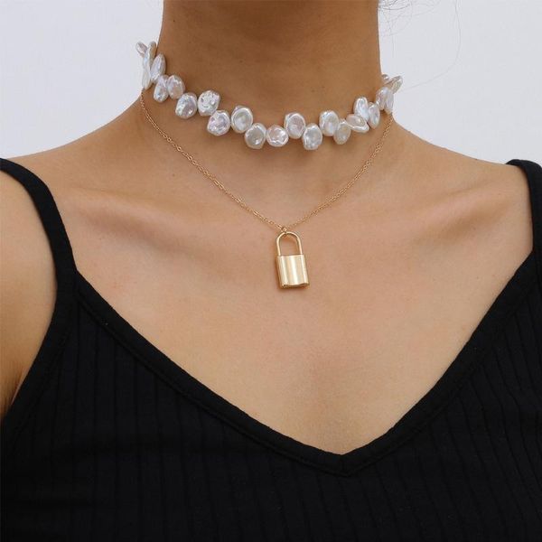 lacteo neo gothic lock pendnat necklace bohemian summer beach shaped imitation pearl chain choker necklace jewelry for women, Silver
lacteo neo gothic lock pendnat necklace bohemian summer beach shaped imitation pearl chain choker necklace jewelry for women, Silver