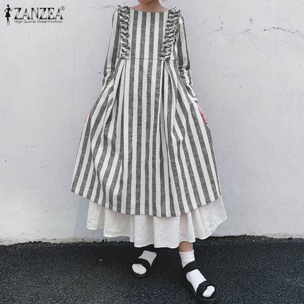 stylish spriped midi dress women's spring zanzea korean style ruffle casual long vestidos female high waist robe plus size 5xl, Black;gray
stylish spriped midi dress women's spring zanzea korean style ruffle casual long vestidos female high waist robe plus size 5xl, Black;gray