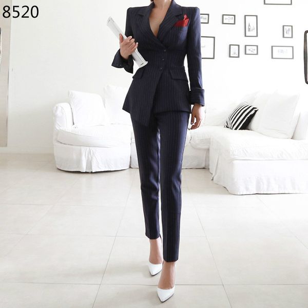 fashion women's business suit female office uniform pants set striped suit jacket korean slim pant suits two-piece, White
fashion women's business suit female office uniform pants set striped suit jacket korean slim pant suits two-piece, White