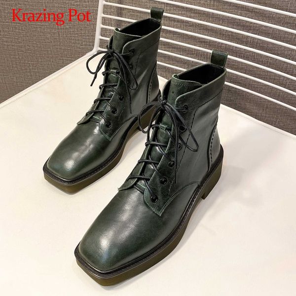 boots krazing pot european style genuine leather cross-tied design square toe thick med heel lace up keep warm energy ankle l06, Black
boots krazing pot european style genuine leather cross-tied design square toe thick med heel lace up keep warm energy ankle l06, Black