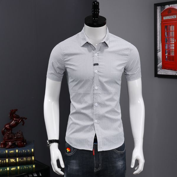 men's casual shirts striped short sleeve men shirt fashion business mens slim fit social, White;black
men's casual shirts striped short sleeve men shirt fashion business mens slim fit social, White;black