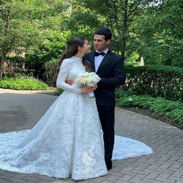 elegant wedding dresses high-neck long sleeves church beach full appliqued lace bridal gown chic custom made sweep train vestidos de novia, White
elegant wedding dresses high-neck long sleeves church beach full appliqued lace bridal gown chic custom made sweep train vestidos de novia, White