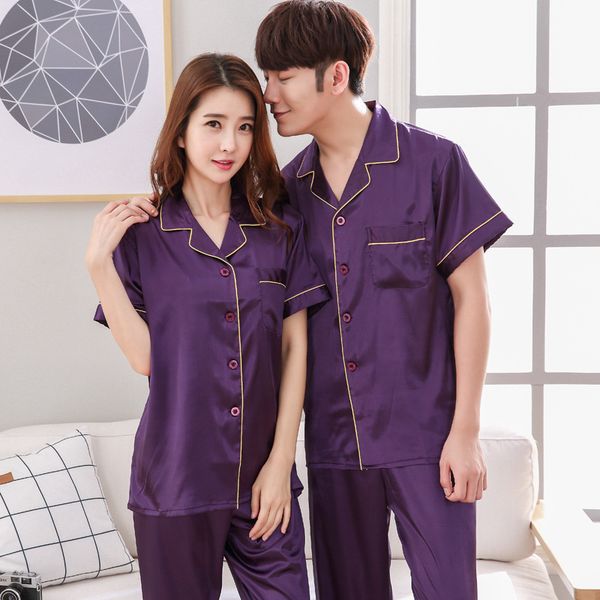 men's sleepwear autumn and women's ice silk couple pajamas imitating long sleeve short home clothes set, Black;brown
men's sleepwear autumn and women's ice silk couple pajamas imitating long sleeve short home clothes set, Black;brown