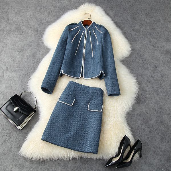 european and american women's wear 2020 autumn new style long sleeve collar nail bead coat tweed skirt fashion suits, White
european and american women's wear 2020 autumn new style long sleeve collar nail bead coat tweed skirt fashion suits, White