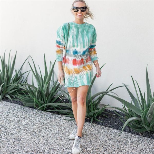 women clothes plus size dress tie dyed blouse hoodies dresses color gradient long sleeved knee length skirt oversized long t-shirt d9801, White
women clothes plus size dress tie dyed blouse hoodies dresses color gradient long sleeved knee length skirt oversized long t-shirt d9801, White