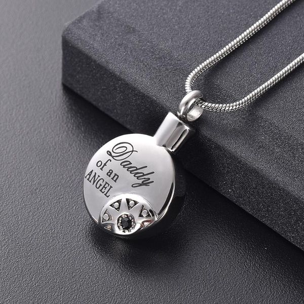 daddy of an angel" engraved cremation urn pendant stainless steel round ashes holder memorial jewelry necklace for human, Silver
daddy of an angel" engraved cremation urn pendant stainless steel round ashes holder memorial jewelry necklace for human, Silver
