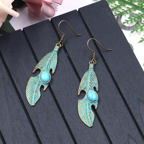 women bronze stripes leaf shape vintage earrings with beads bohemia court style personality earrings three color for choose, Silver
women bronze stripes leaf shape vintage earrings with beads bohemia court style personality earrings three color for choose, Silver