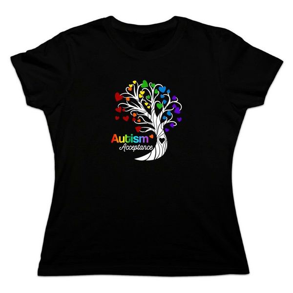 autism acceptance tree of life with hearts women's novelty t-shirt custom printed tee shirt