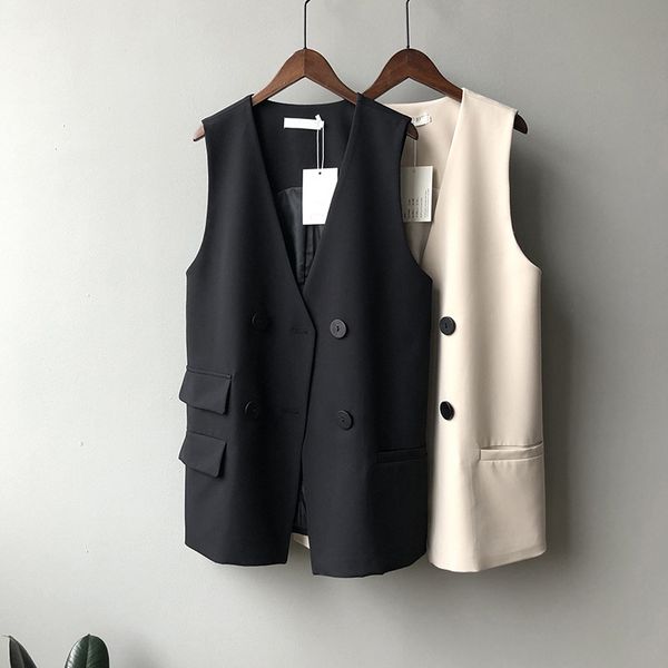 women's vests 2021 spring coat v-neck double breasted midi length vest for women chaleco mujer gilet casaco feminino, Black;white
women's vests 2021 spring coat v-neck double breasted midi length vest for women chaleco mujer gilet casaco feminino, Black;white