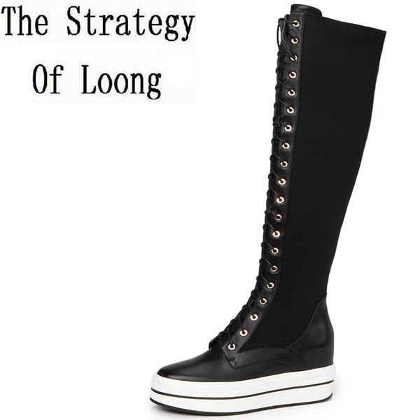 winter pure color lace-up genuine leather chunky flat long boot women casual short plush cross-tied over the knee boots zy170919, Black
winter pure color lace-up genuine leather chunky flat long boot women casual short plush cross-tied over the knee boots zy170919, Black