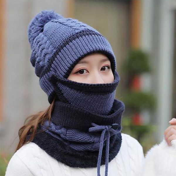 3pcs women winter thicken warm knitted pompom beanie hat cap mask neck scarf set cycling ear protection knitted wool hat, Blue;gray
3pcs women winter thicken warm knitted pompom beanie hat cap mask neck scarf set cycling ear protection knitted wool hat, Blue;gray