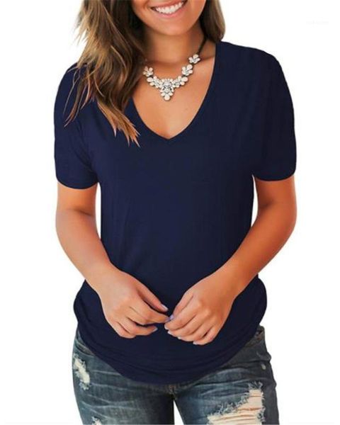 womens tshirts summer thin relaxed ladies designer female tees solid color v neck short sleeve, White
womens tshirts summer thin relaxed ladies designer female tees solid color v neck short sleeve, White