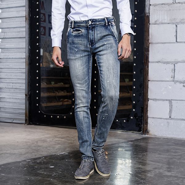 men's jeans italian style fashion men retro blue elastic slim fit paint designer streetwear hip hop pants hombre
men's jeans italian style fashion men retro blue elastic slim fit paint designer streetwear hip hop pants hombre