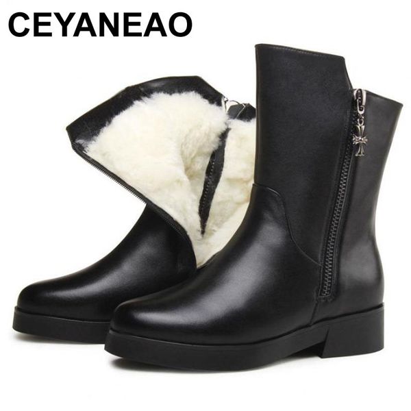 ceyaneao thick women boots 2020 new winter genuine leather women shoes wool zipper round toe flat with ankle stitching platform, Black
ceyaneao thick women boots 2020 new winter genuine leather women shoes wool zipper round toe flat with ankle stitching platform, Black