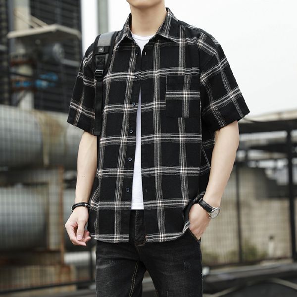 new check shirt trend of youth summer casual and versatile student short sleeve cardigan, White;black
new check shirt trend of youth summer casual and versatile student short sleeve cardigan, White;black