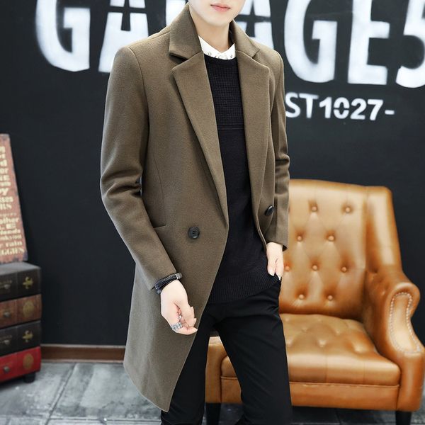 men's wool & blends winter coat in the long section of korean cultivating youth leisure woolen, Black
men's wool & blends winter coat in the long section of korean cultivating youth leisure woolen, Black