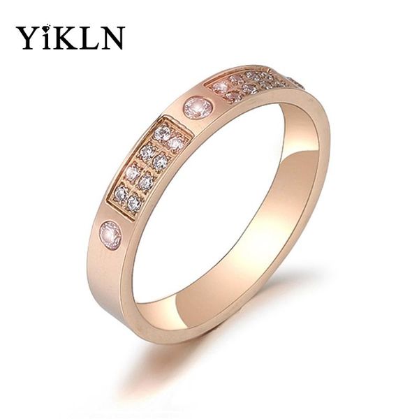 yikln luxury titanium steel rhinestone party ring trendy mosaic cz crystal rose gold wedding rings jewelry for women yr19177, Slivery;golden