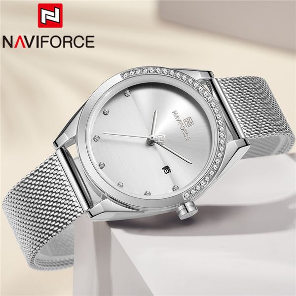 naviforce women watch silver ladies wristwatch mesh stainless steel bracelet classic fashion female clock 5015, Slivery;brown
naviforce women watch silver ladies wristwatch mesh stainless steel bracelet classic fashion female clock 5015, Slivery;brown