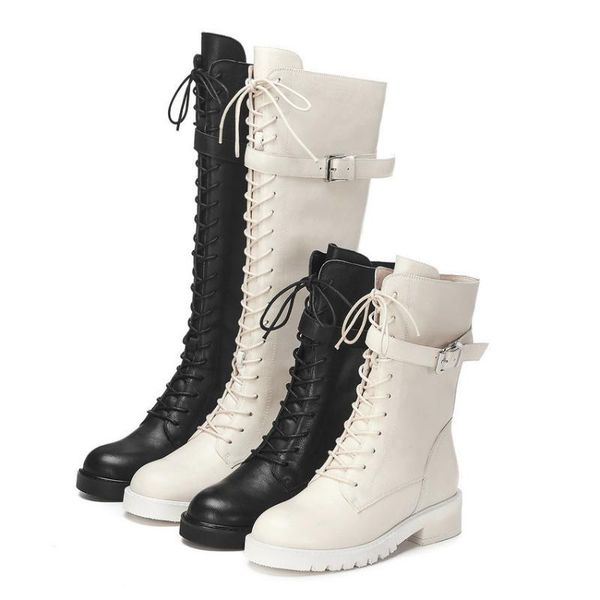 2020 buckle lace up zipper quality cow leather autumn winter mid calf boots round toe square heel women shoes size 34-39, Black
2020 buckle lace up zipper quality cow leather autumn winter mid calf boots round toe square heel women shoes size 34-39, Black