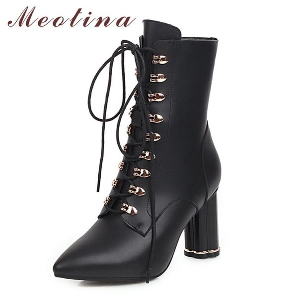 boots meotina metal decoration super high heel mid calf women shoes pointed toe crystal thick heels zip lace up lady 43, Black
boots meotina metal decoration super high heel mid calf women shoes pointed toe crystal thick heels zip lace up lady 43, Black