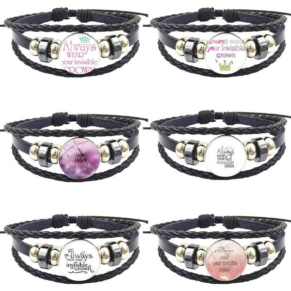 always wear your invisible crown quote for wedding jewelry with plated glass cabochon black leather bracelet bangle, Golden;silver
always wear your invisible crown quote for wedding jewelry with plated glass cabochon black leather bracelet bangle, Golden;silver