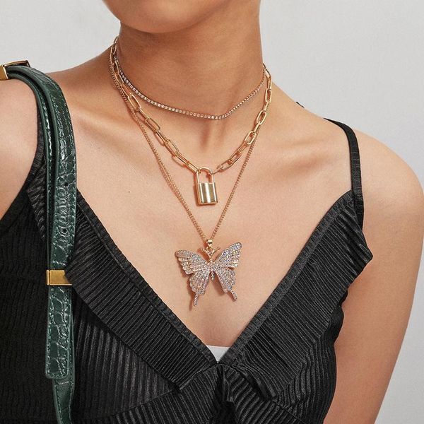 fashion multi-layer choker crystal butterfly lock women elegant chain necklace for party simple jewelry gift accessories, Silver
fashion multi-layer choker crystal butterfly lock women elegant chain necklace for party simple jewelry gift accessories, Silver
