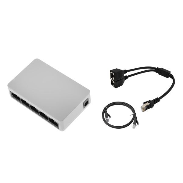 5 ports 10/100mbps fast ethernet network switching hub without power adapter + rj45 y splitter adapter
5 ports 10/100mbps fast ethernet network switching hub without power adapter + rj45 y splitter adapter