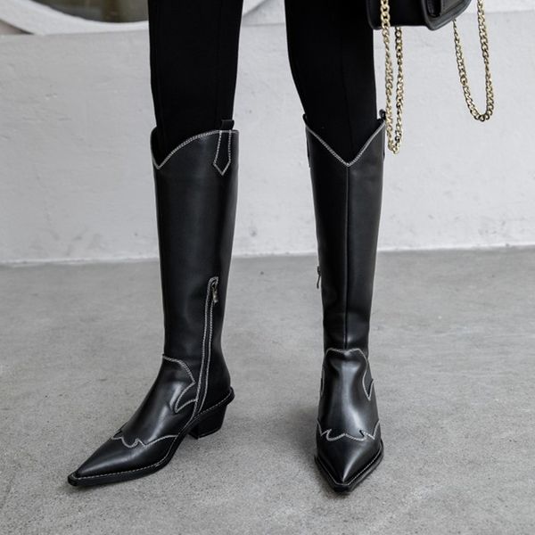 pxelena luxury genuine leather women western cowboy knight knee high boots sewing chunky heels riding boots autumn winter shoes, Black
pxelena luxury genuine leather women western cowboy knight knee high boots sewing chunky heels riding boots autumn winter shoes, Black
