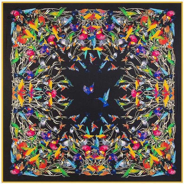 bandanas 2021 womens square ethnic silk women twill scarf shawl big bird pattern wholesale 130*130 1310m