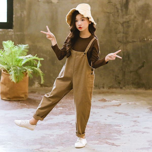 children's suspender pants set teenage girl brown t-shirt+overalls two piece casual girls outfits cotton blend loose kids suit, White
children's suspender pants set teenage girl brown t-shirt+overalls two piece casual girls outfits cotton blend loose kids suit, White