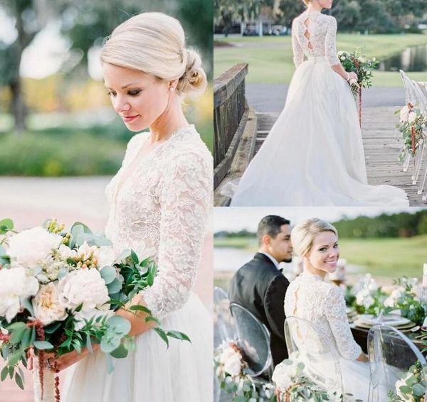 beautiful lace wedding dresses v-neck sweep train ivory half long sleeves lace tulle romantic bridal gowns modest hey hole back design, White
beautiful lace wedding dresses v-neck sweep train ivory half long sleeves lace tulle romantic bridal gowns modest hey hole back design, White