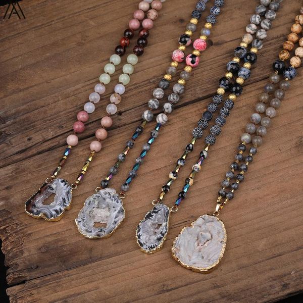 orm druzy agates slice gold pendant 8mm natural quartz crystal beads cord knotted handmade necklace long 32 inch, Silver
orm druzy agates slice gold pendant 8mm natural quartz crystal beads cord knotted handmade necklace long 32 inch, Silver