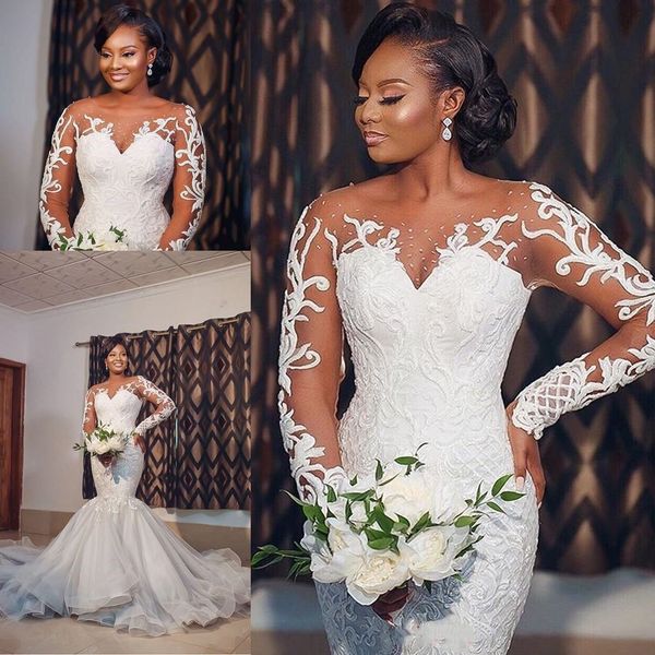 luxury african 3d lace mermaid wedding dresses bridal gowns 2021 illusion long sleeves trumpet court train bride dress vestidos de novia, White
luxury african 3d lace mermaid wedding dresses bridal gowns 2021 illusion long sleeves trumpet court train bride dress vestidos de novia, White