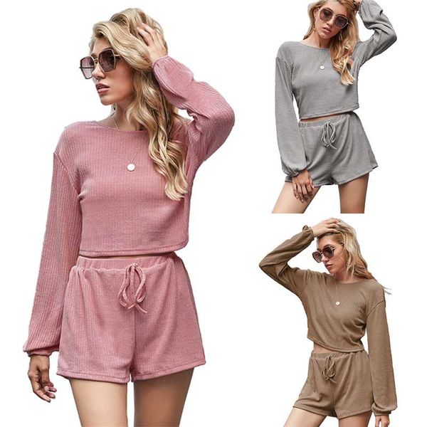 2020 fashion 2 pcs women's long sleeve sportswear solid color elastic ribbed baggy shorts outfit lounge wear casual sets, Gray
2020 fashion 2 pcs women's long sleeve sportswear solid color elastic ribbed baggy shorts outfit lounge wear casual sets, Gray